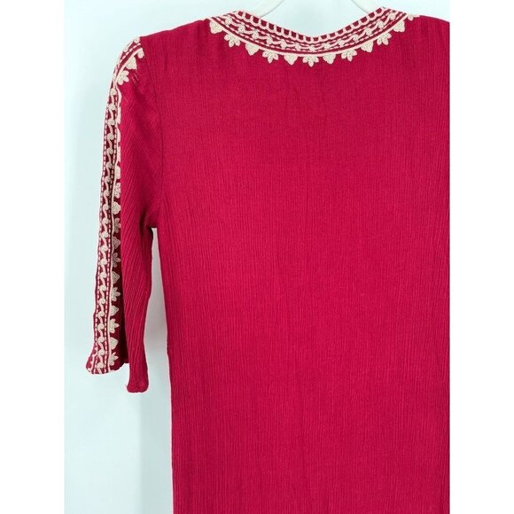 Alya Ladie's Red Embroidered Boho Mini Dress Half Sleeve Lined Size XS - Picture 6 of 11